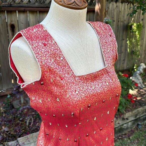 Kurti Top Style Red Dress Tunic Kurta Women's See Measurements Handmade Altered - Picture 2 of 14